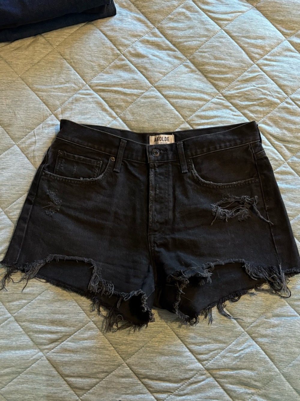 Agolde Black Distressed High-Rise Jean Shorts